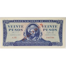 CUBA 1964 . TWENTY 20 PESOS BANKNOTE . SPECIMEN